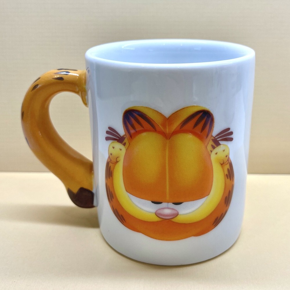 Vintage Garfield Cat Mug 3D Face Coffee Cup Tail Handle White Orange Paws